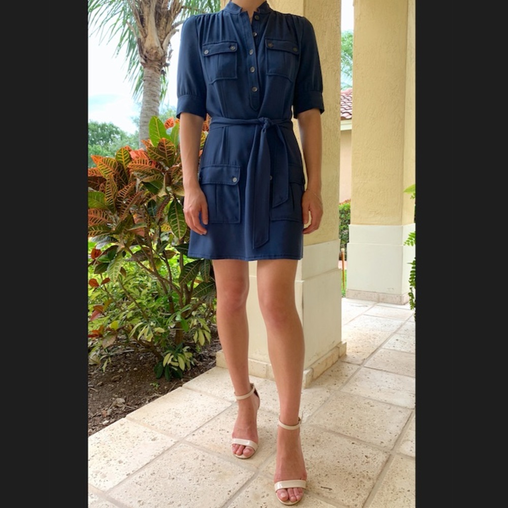 ELIE TAHARI BELTED SAFARI SHIRT DRESS